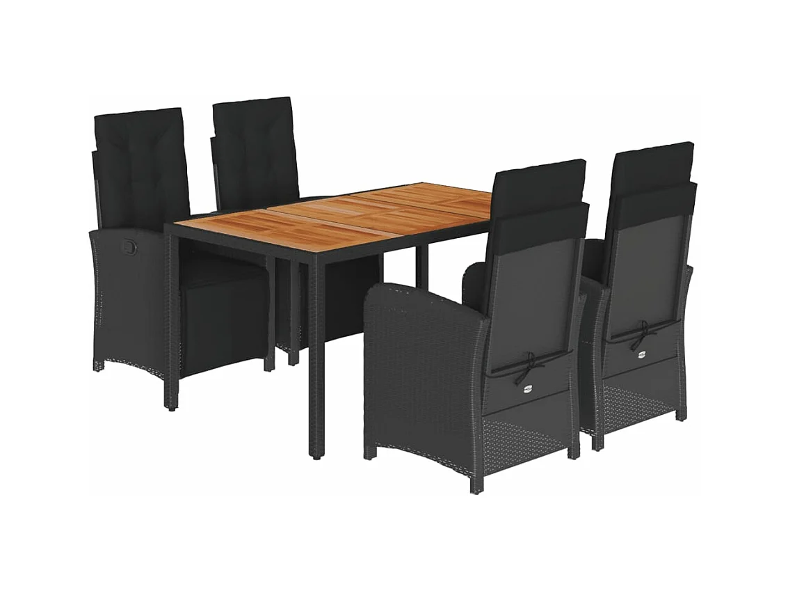 Ensemble à manger de jardin coussins 5pcs Noir Résine tressée