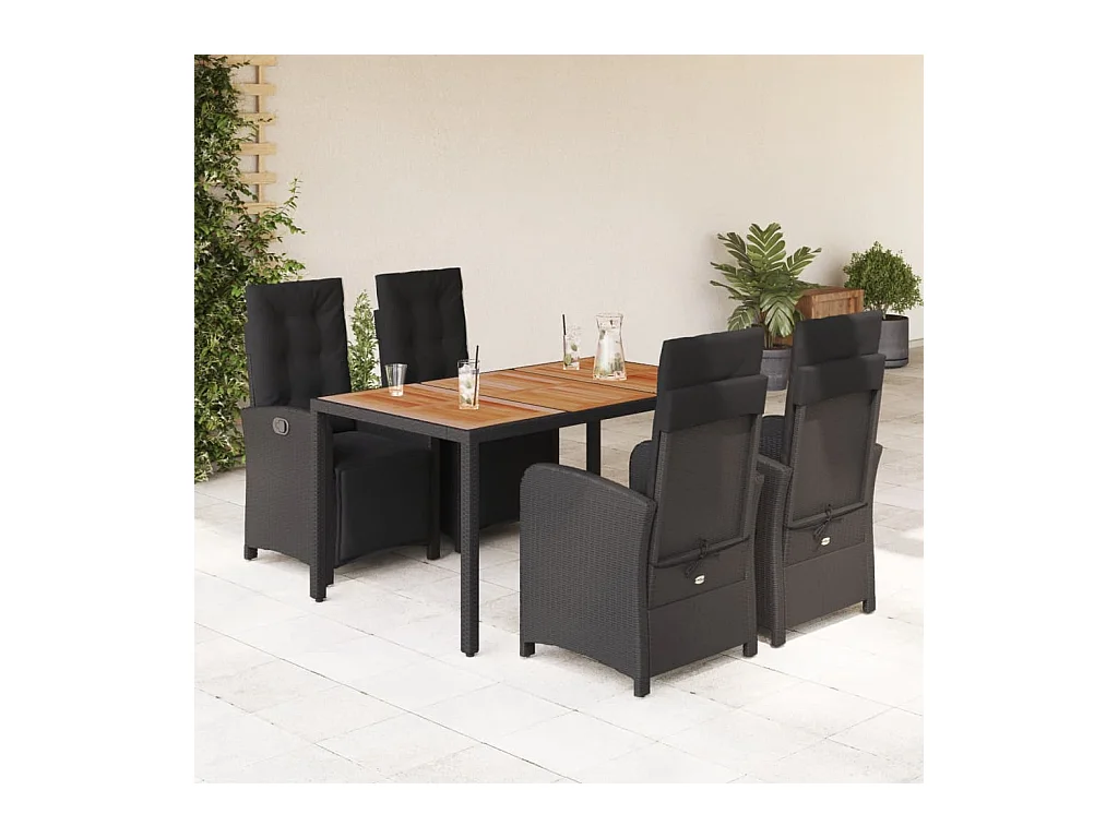 Ensemble à manger de jardin coussins 5pcs Noir Résine tressée