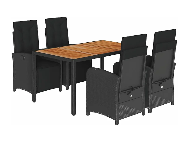 Ensemble à manger de jardin coussins 5pcs Noir Résine tressée