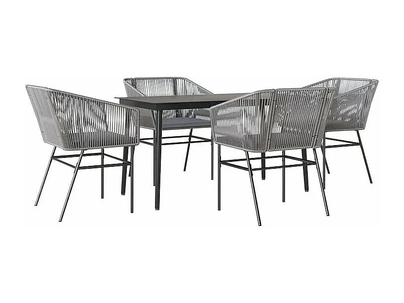 Ensemble à manger jardin coussins 5 pcs gris poly rotin verre