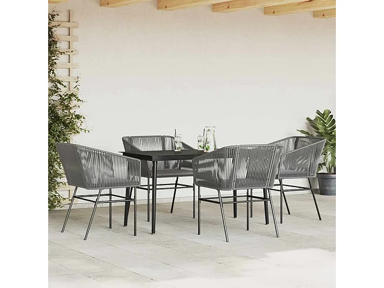 Ensemble à manger jardin coussins 5 pcs gris poly rotin verre