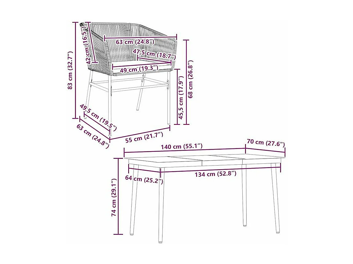 Ensemble à manger jardin coussins 5 pcs gris poly rotin verre