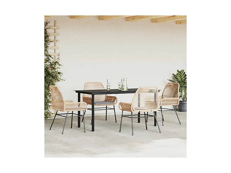 Ensemble à manger jardin coussins 5pcs marron poly rotin verre