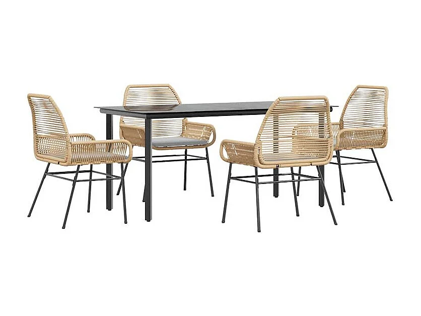 Ensemble à manger jardin coussins 5pcs marron poly rotin verre