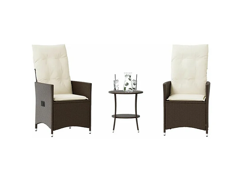 Ensemble de bistro 3 pcs avec coussins marron résine tressée