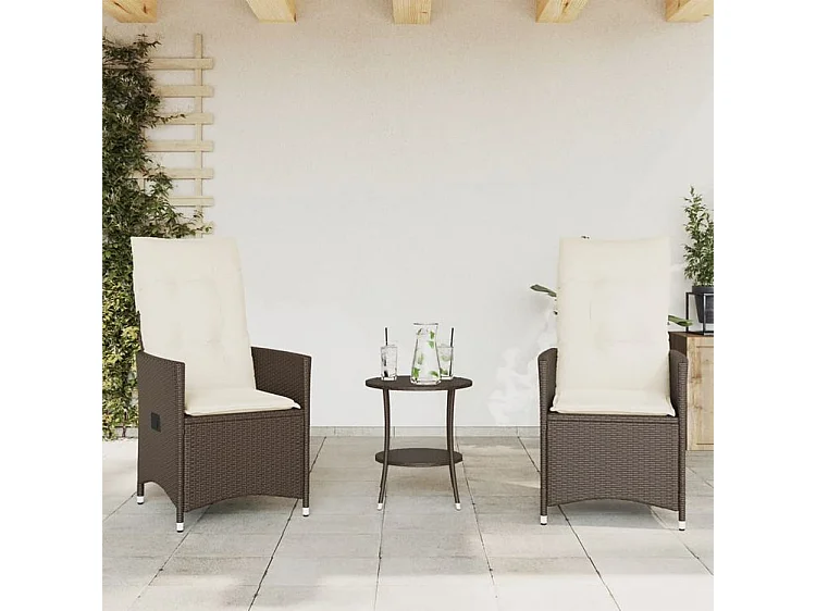 Ensemble de bistro 3 pcs avec coussins marron résine tressée