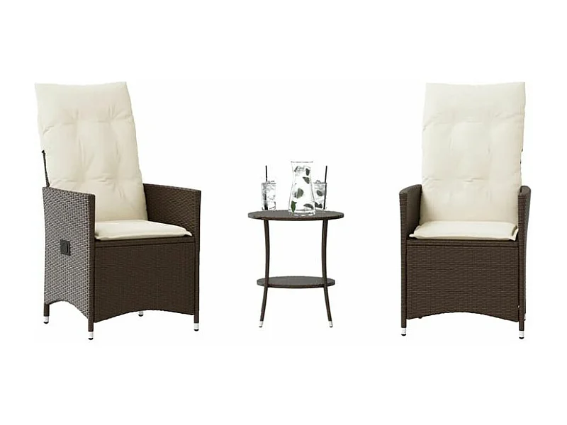 Ensemble de bistro 3 pcs avec coussins marron résine tressée