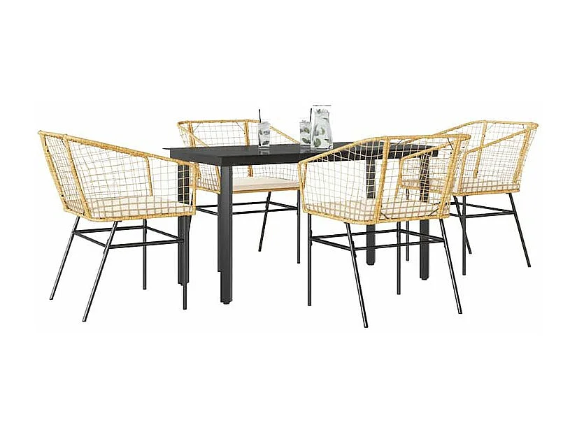 Ensemble à manger jardin coussins 5pcs marron poly rotin verre