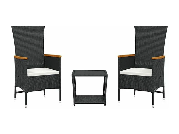 Ensemble à manger de jardin avec coussins 3 pcs Noir