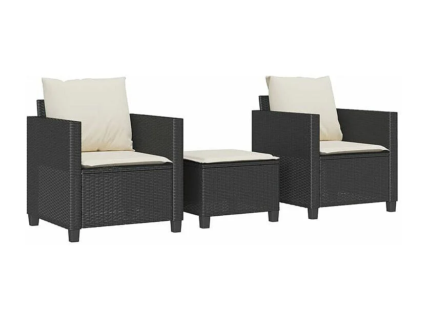 Ensemble de bistro 3 pcs avec coussins noir résine tressée