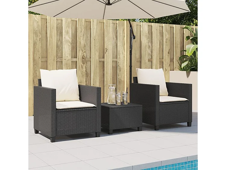 Ensemble de bistro 3 pcs avec coussins noir résine tressée