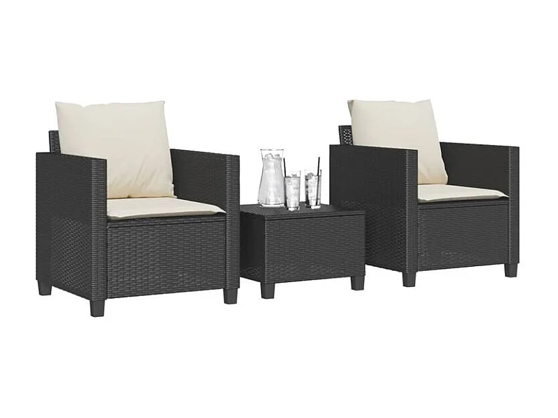 Ensemble de bistro 3 pcs avec coussins noir résine tressée