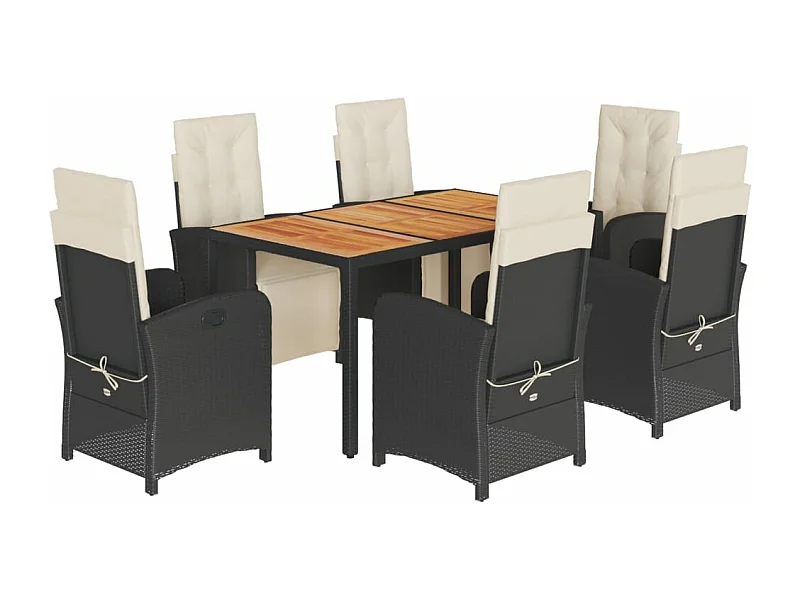 Ensemble à manger de jardin coussins 7pcs Noir Résine tressée