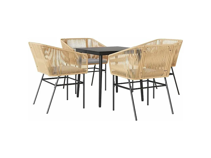 Ensemble à manger jardin coussins 5pcs marron poly rotin verre