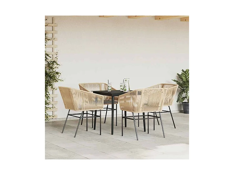 Ensemble à manger jardin coussins 5pcs marron poly rotin verre
