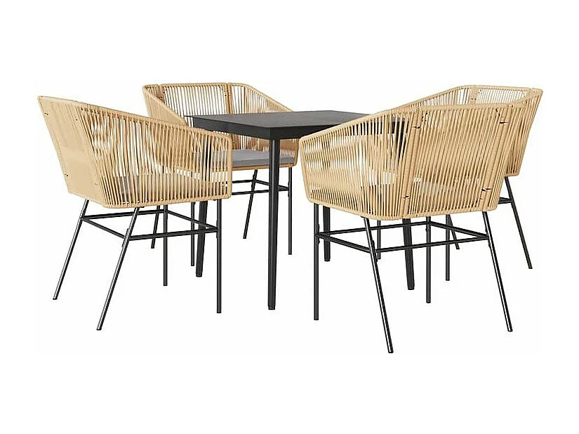 Ensemble à manger jardin coussins 5pcs marron poly rotin verre