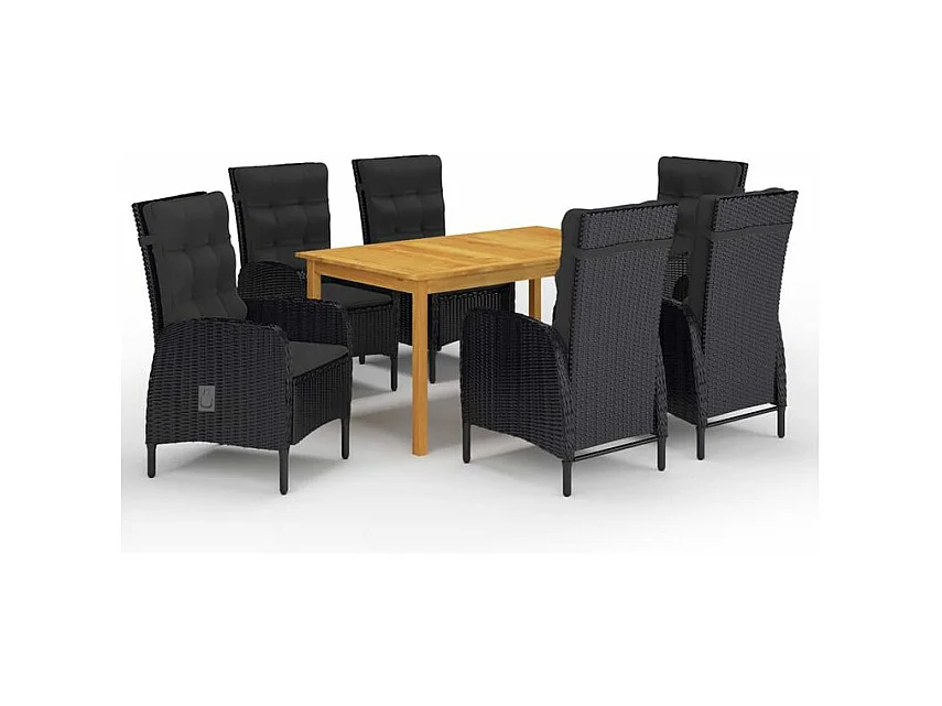 Ensemble de salle à manger de jardin 7 pcs Noir