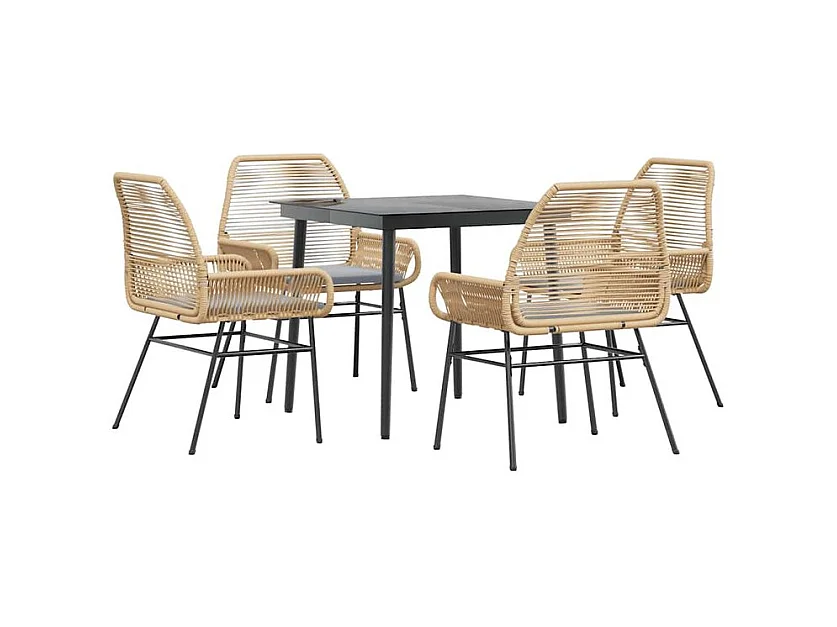 Ensemble à manger jardin coussins 5pcs marron poly rotin verre