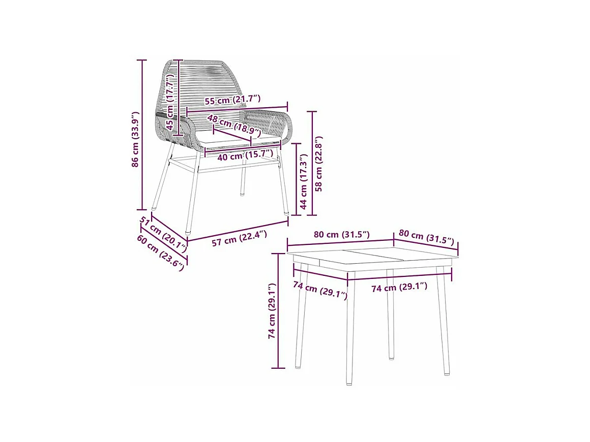 Ensemble à manger jardin coussins 5pcs marron poly rotin verre