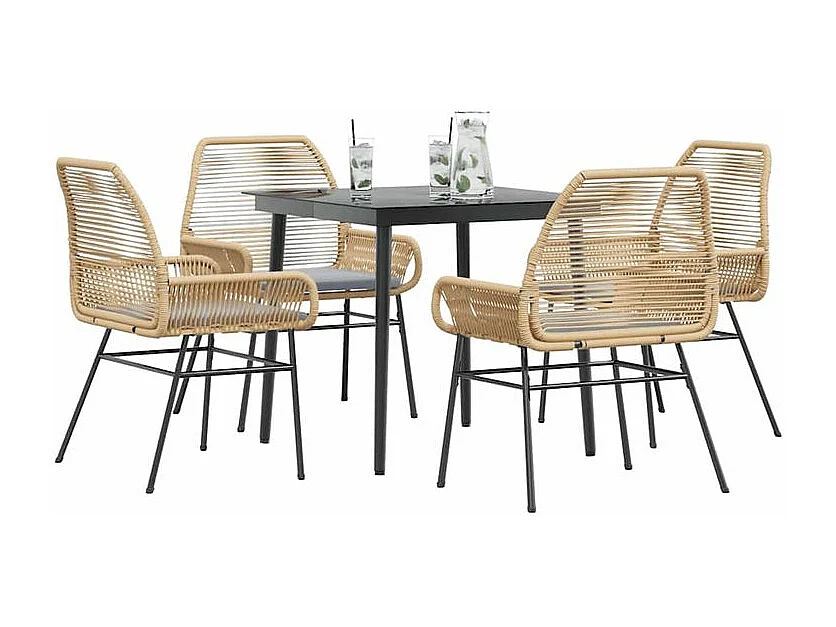 Ensemble à manger jardin coussins 5pcs marron poly rotin verre