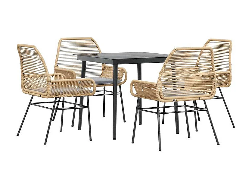 Ensemble à manger jardin coussins 5pcs marron poly rotin verre