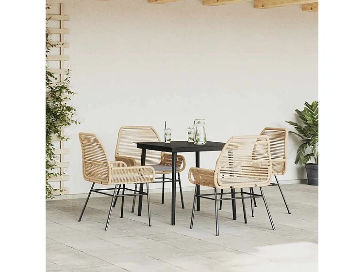 Ensemble à manger jardin coussins 5pcs marron poly rotin verre