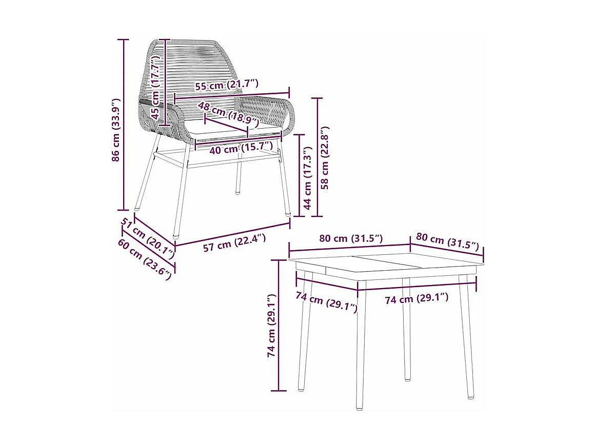 Ensemble à manger jardin coussins 5pcs marron poly rotin verre
