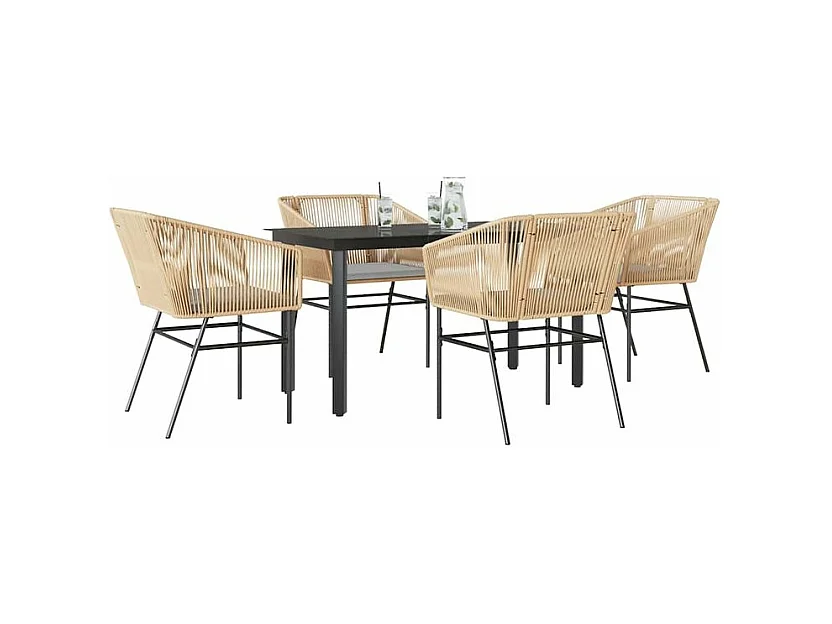 Ensemble à manger jardin coussins 5pcs marron poly rotin verre
