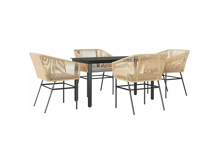 Ensemble à manger jardin coussins 5pcs marron poly rotin verre