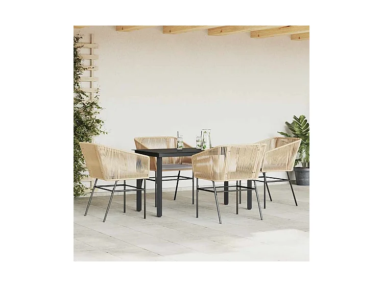 Ensemble à manger jardin coussins 5pcs marron poly rotin verre