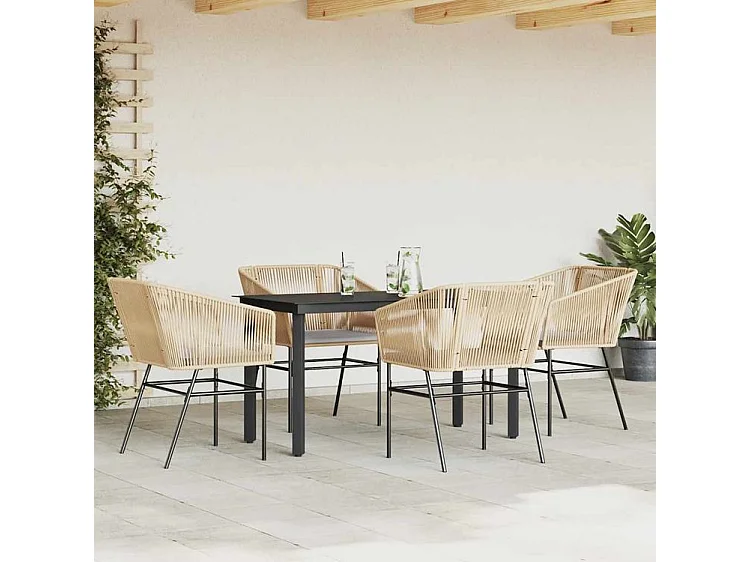 Ensemble à manger jardin coussins 5pcs marron poly rotin verre