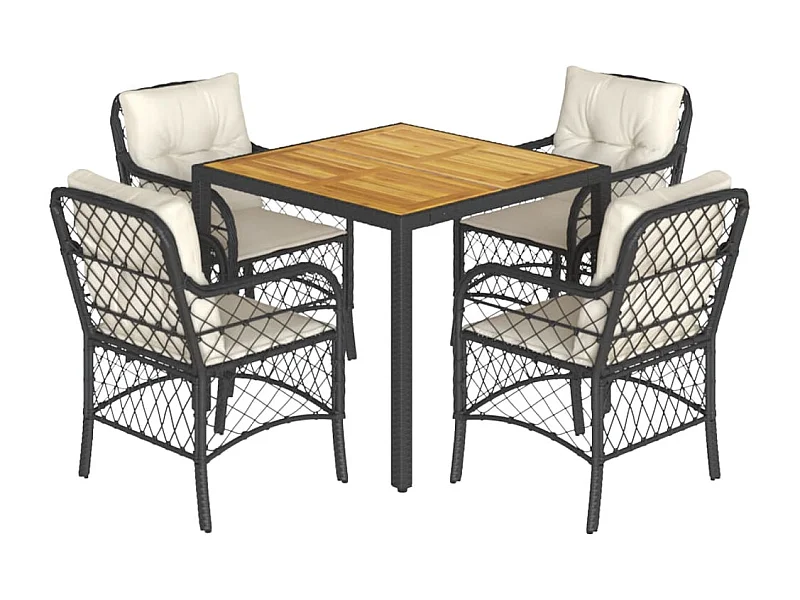 Ensemble à manger de jardin coussins 5pcs Noir Résine tressée