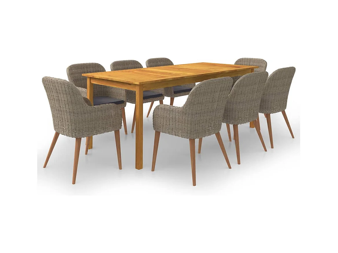 Ensemble de salle à manger de jardin 9 pcs Marron 3