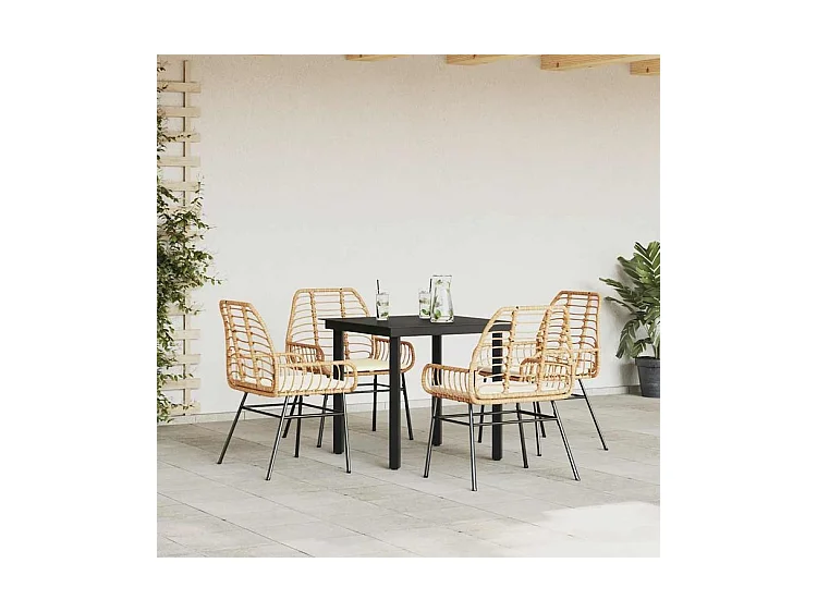 Ensemble à manger jardin coussins 5pcs marron poly rotin verre