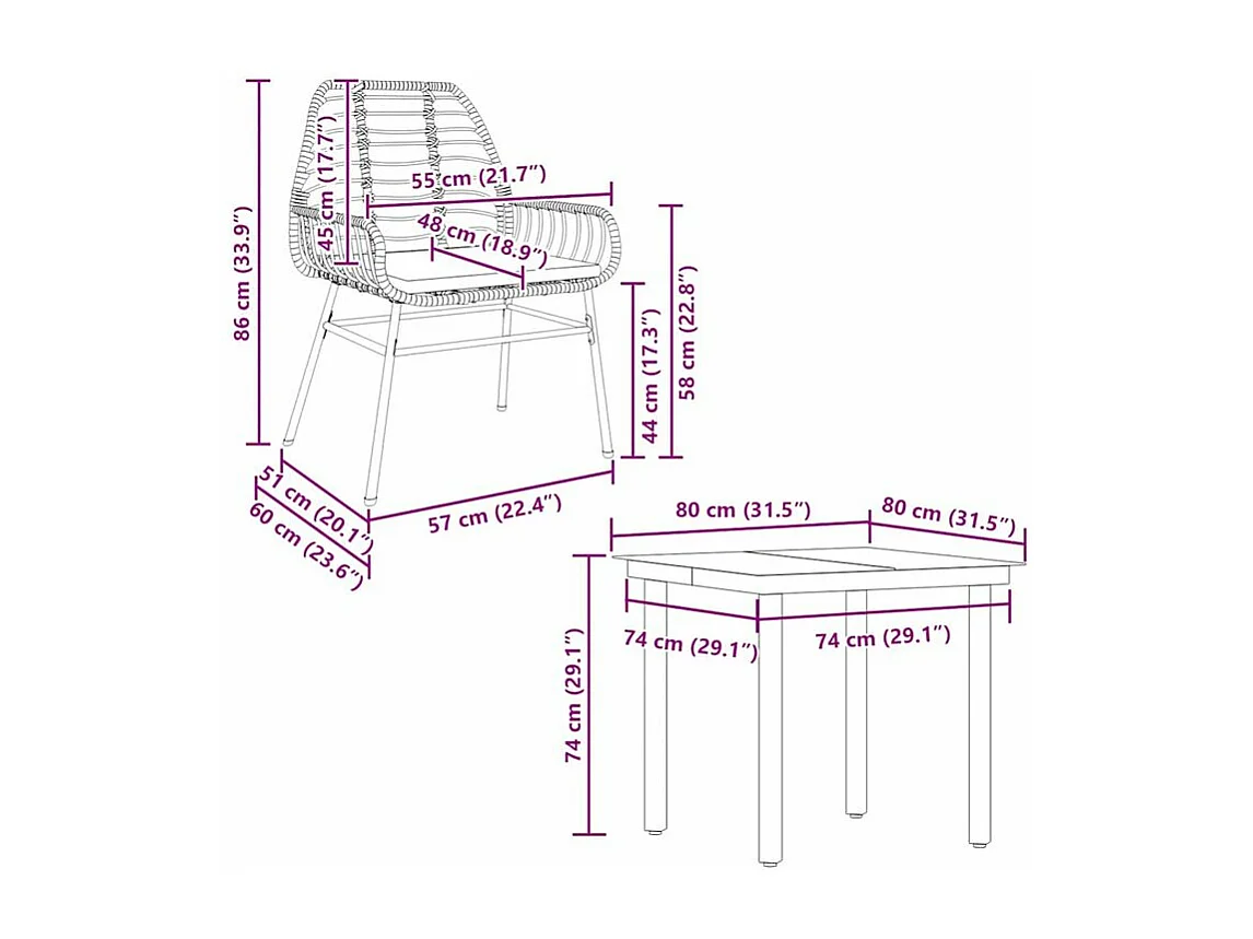 Ensemble à manger jardin coussins 5pcs marron poly rotin verre