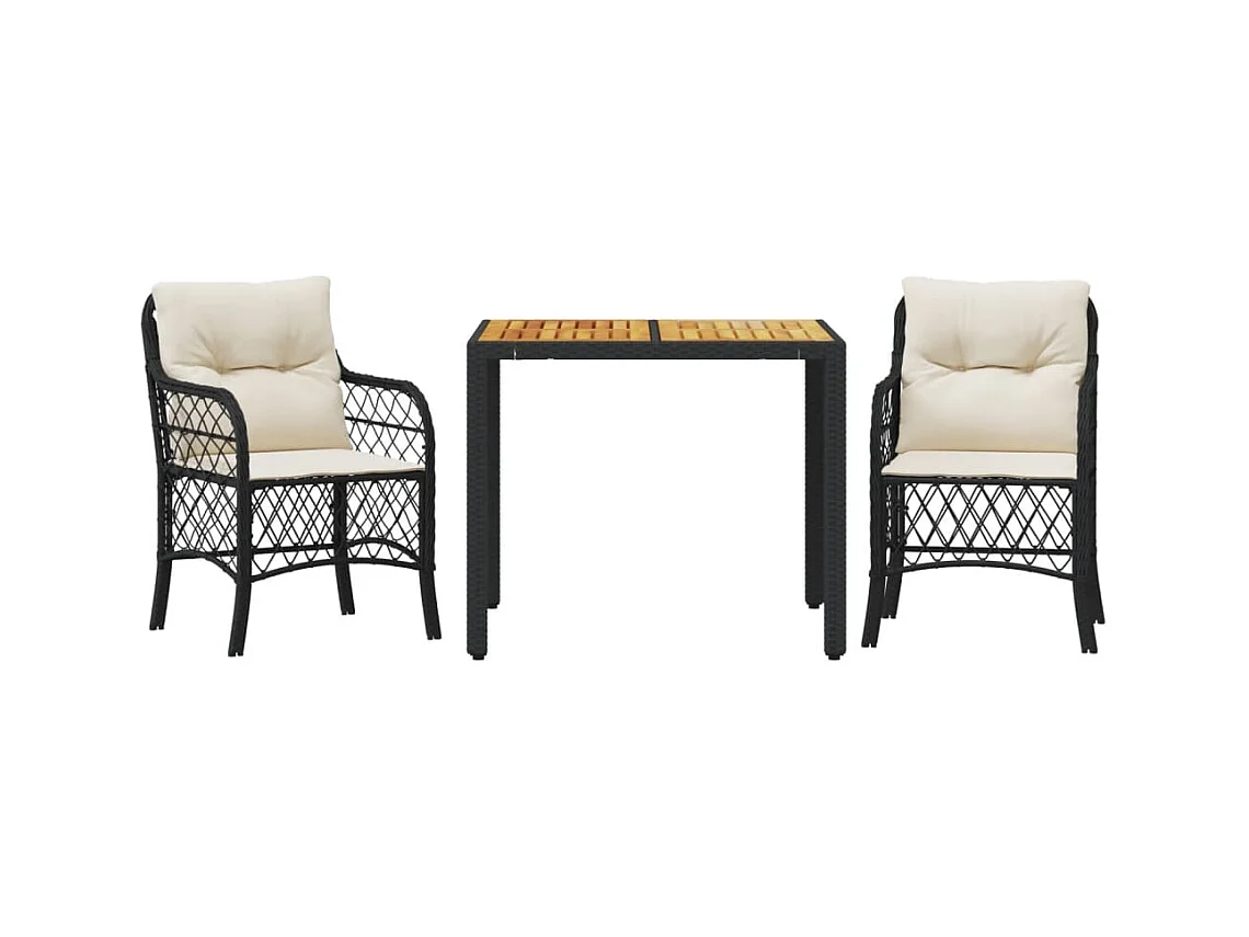 Ensemble de bistro 3 pcs avec coussins noir résine tressée