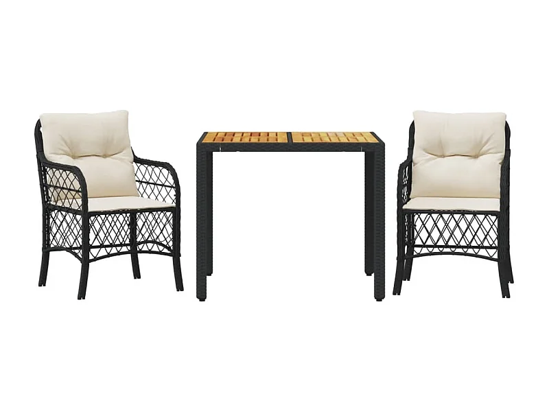 Ensemble de bistro 3 pcs avec coussins noir résine tressée