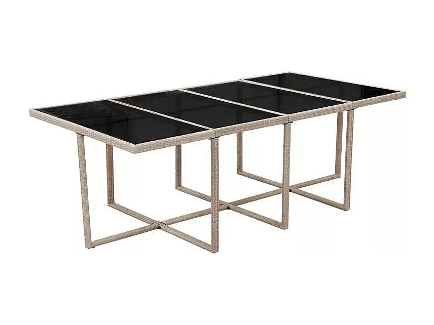 Table rectangulaire et 12 chaises de jardin résine tressée beige Iris