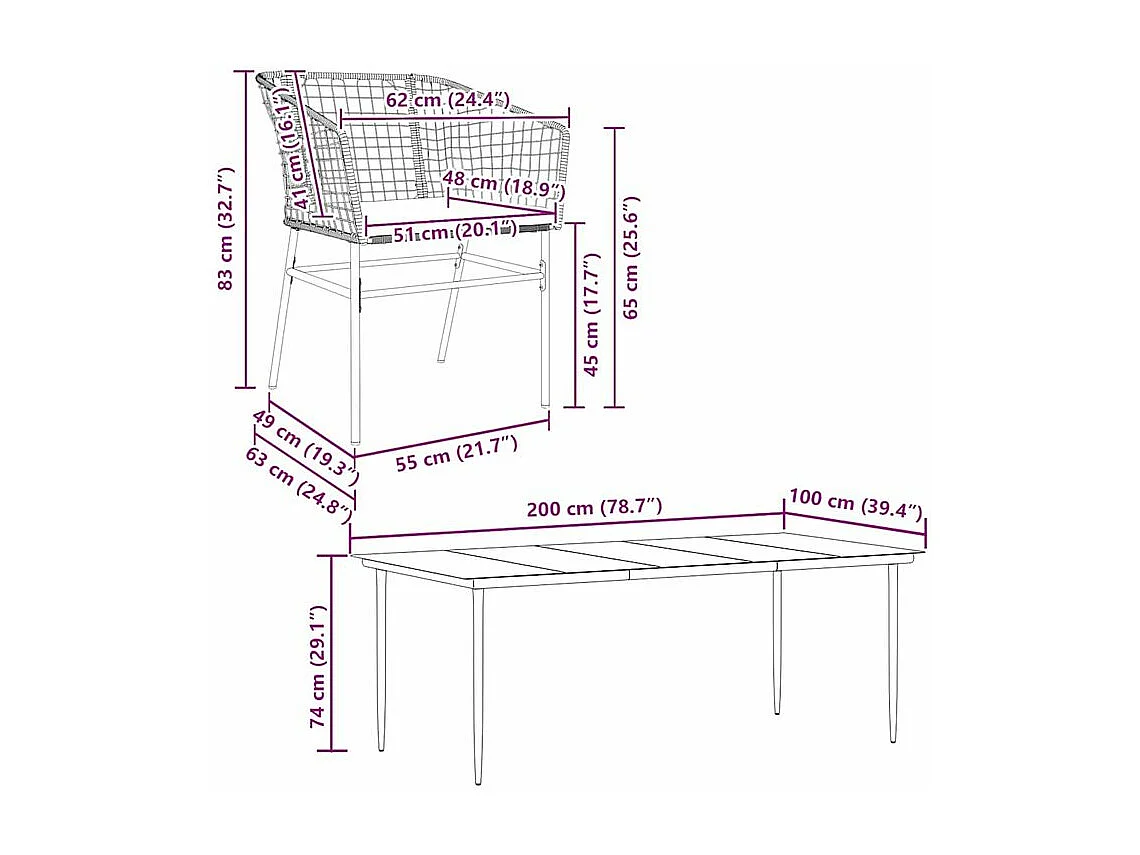 Ensemble à manger jardin coussins 7pcs marron poly rotin verre