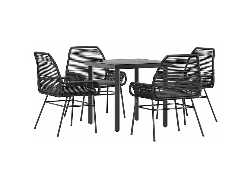 Ensemble à manger de jardin et coussins 5 pcs noir rotin verre