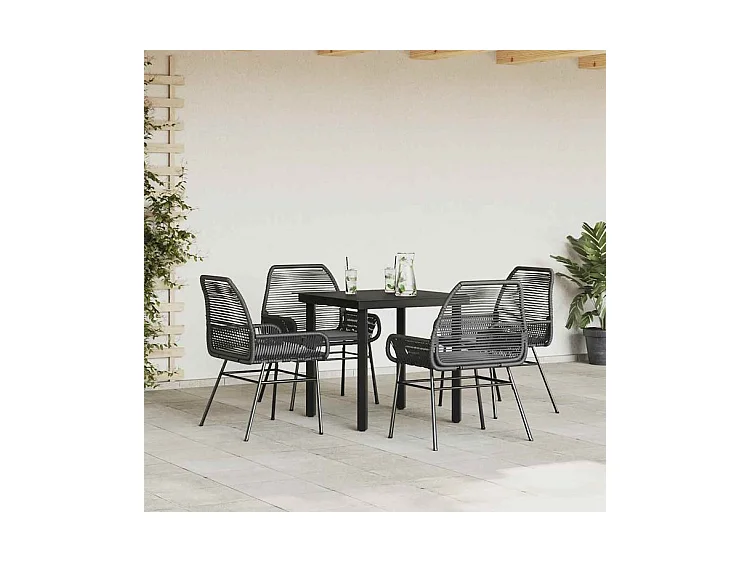 Ensemble à manger de jardin et coussins 5 pcs noir rotin verre