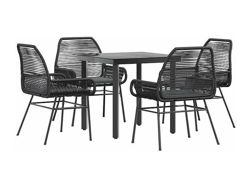 Ensemble à manger de jardin et coussins 5 pcs noir rotin verre