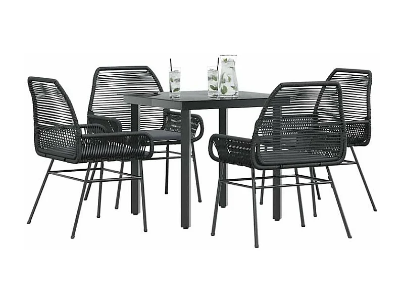Ensemble à manger de jardin et coussins 5 pcs noir rotin verre