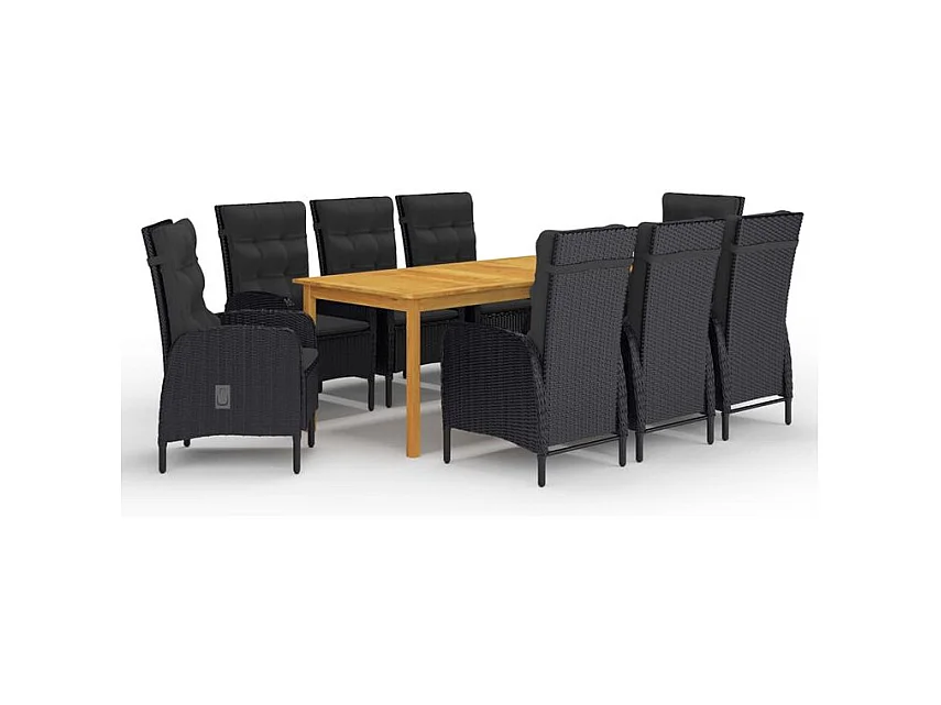 Ensemble de salle à manger de jardin 9 pcs Noir