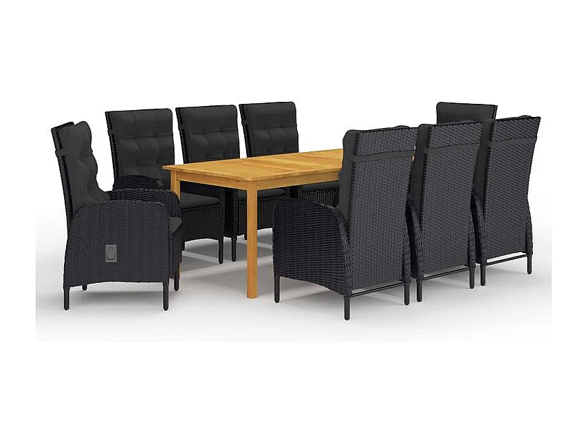 Ensemble de salle à manger de jardin 9 pcs Noir