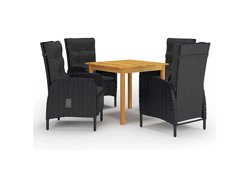 Ensemble de salle à manger de jardin 5 pcs Noir