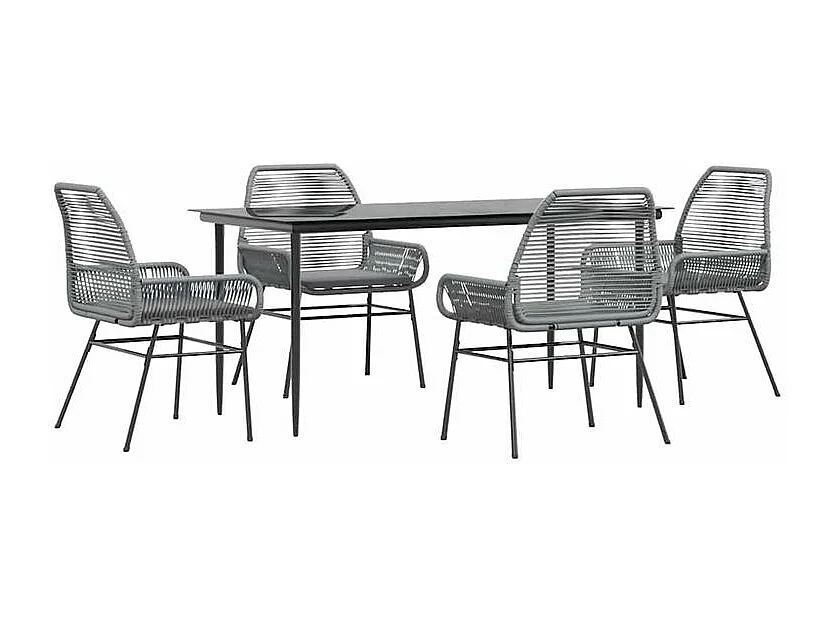Ensemble à manger jardin coussins 5 pcs gris poly rotin verre