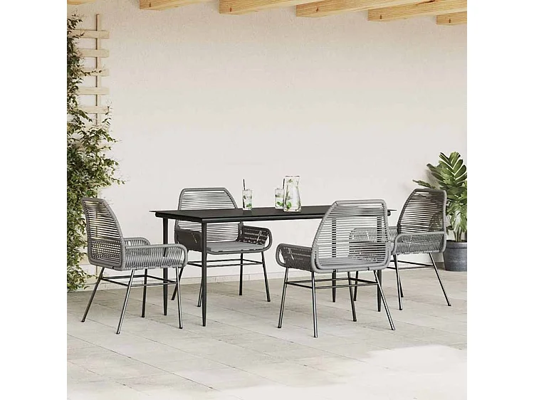 Ensemble à manger jardin coussins 5 pcs gris poly rotin verre