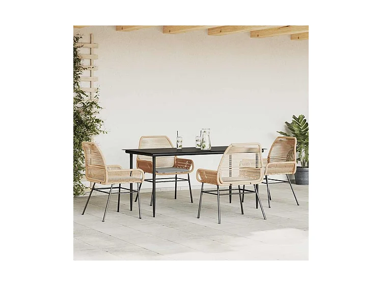 Ensemble à manger jardin coussins 5pcs marron poly rotin verre