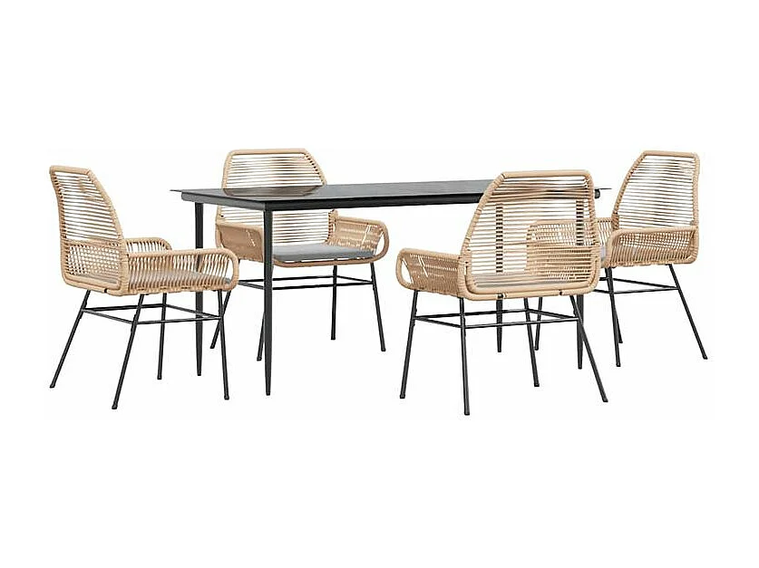 Ensemble à manger jardin coussins 5pcs marron poly rotin verre